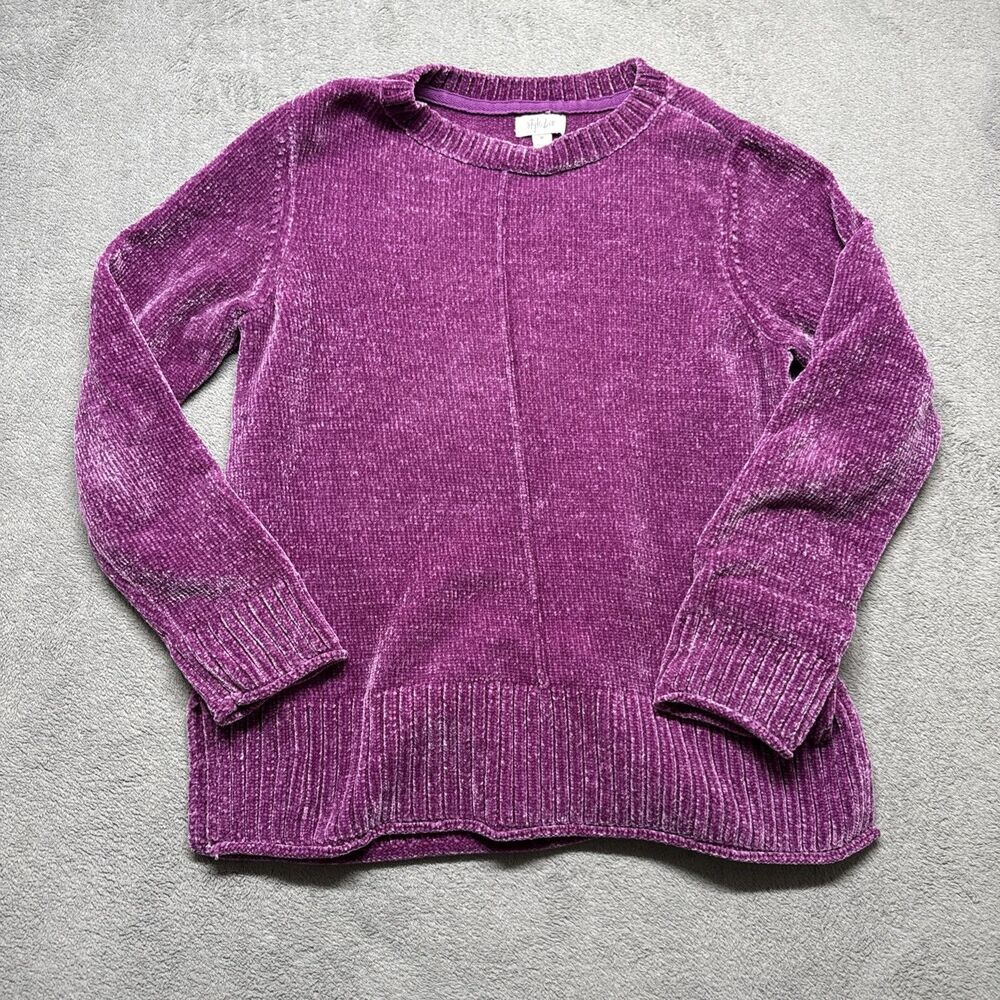 Style & Co Womens Sweater Sz m Purple Velour Knit Crew Neck Pullover Long Sleeve